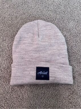 Ariat Beanie Hat Beige Knit Cuffed Logo Winter Warm